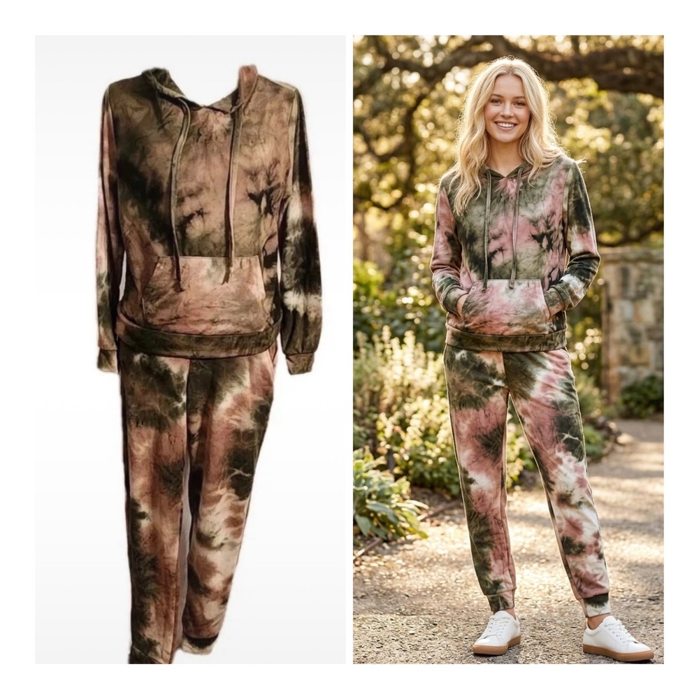 Love Gorpcore Tie Dye Campus Hoodie Jogger Lounge Set Outdoors Fall Trend Size L